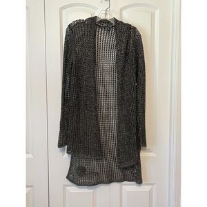 EILEEN FISHER Open Knit Black Cardigan Metallic Sparkle Mesh Sz MED Quiet Luxury